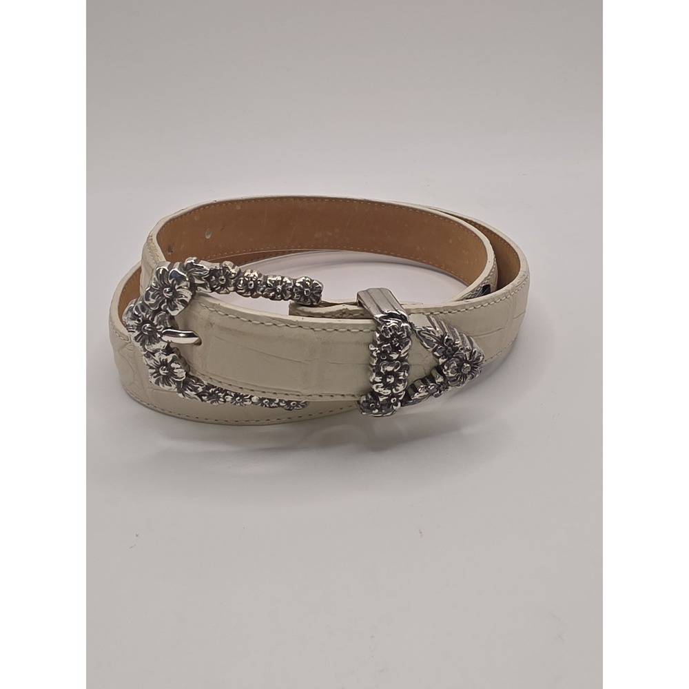 Vintage Brighton Croc Print Beige Floral Belt M30 Western Cowgirl  Cottagecore
